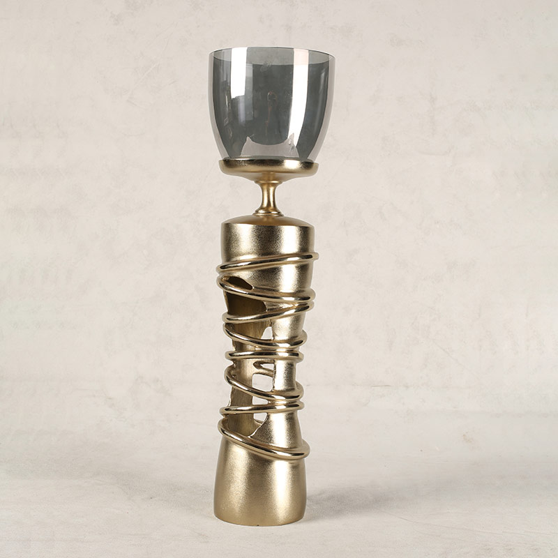 1117001 Candle Holder Black Chrome Glass