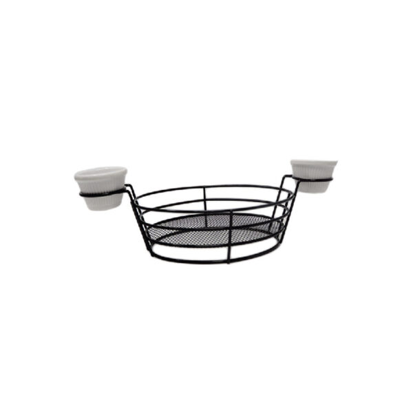 STAINLESS STEEL FRY SERVING BASKET WITH 2 DIP CUPS