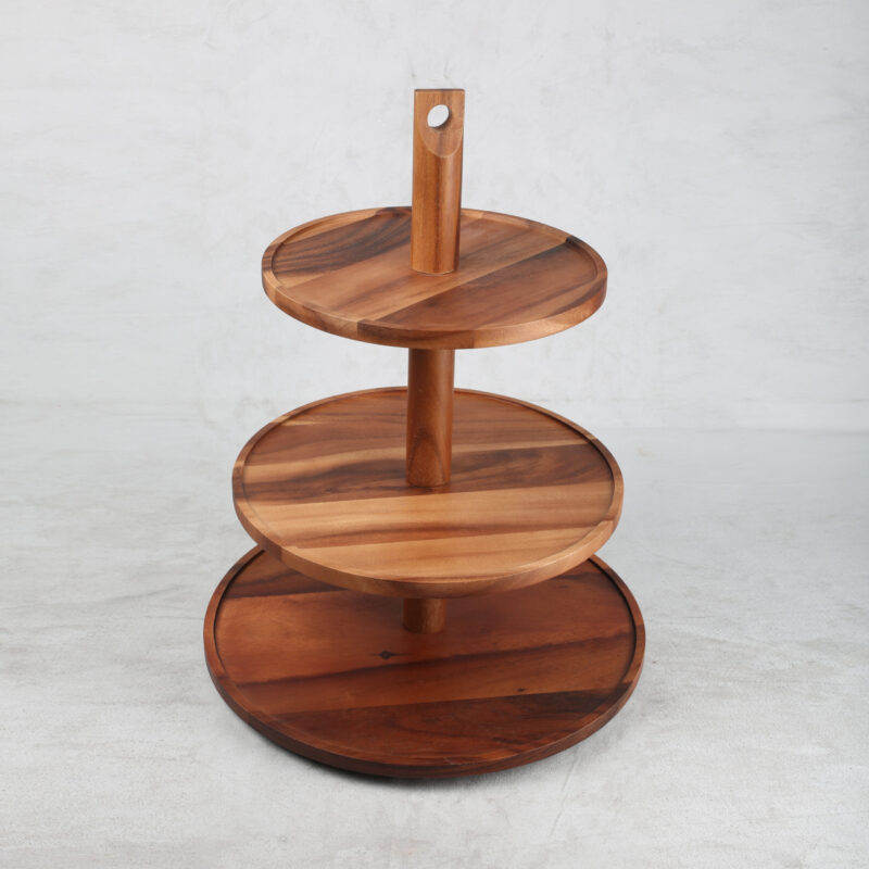 4R7A8658 DInex Acacia Wood 3 Tier Cake Stand