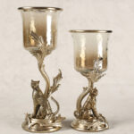 Candle Holder textured smoke luster glass